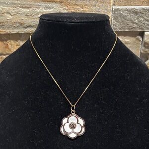 Gold and White Camellia Flower Pendant Necklace